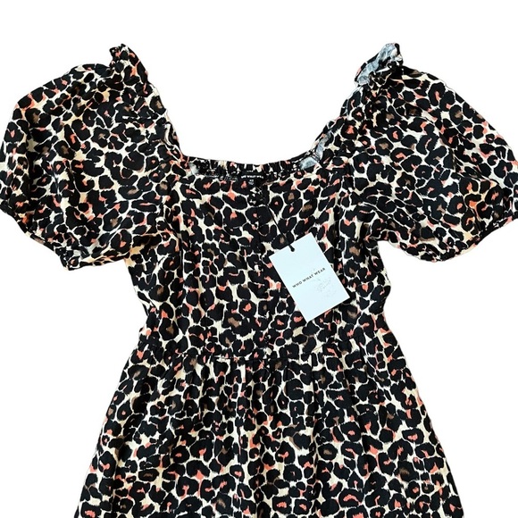 New with tags Who What Wear leopard print square neck puff sleeve mini dress XS - Picture 3 of 8